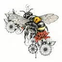 Bees with Honey Comb Dandelions and Pocket Watch on ear tattoo design idea
