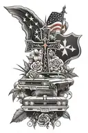 67 chevelles ss with cross and blue bonnets incorporated tattoo design idea