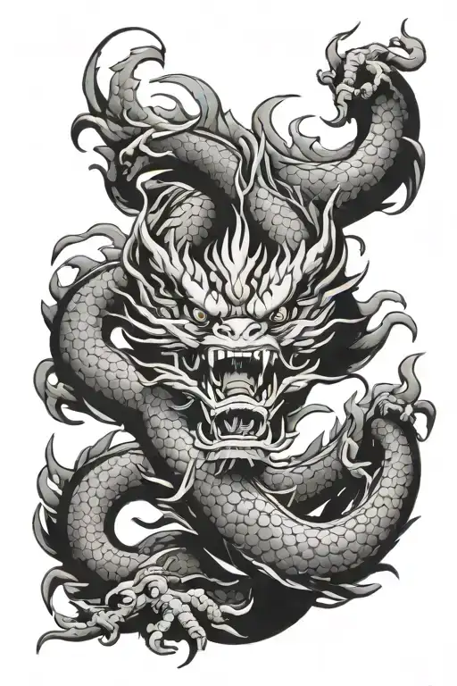 Chinese Dragon and Word  tattoo design idea