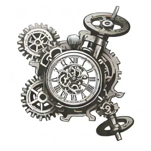 clock melting timepiece with gears tattoo design idea
