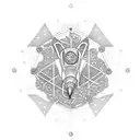 An intricate design of a gun wrapped in money bills, with Aries constellation incorporated in the background tattoo design idea