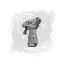 An intricate design of a gun wrapped in money bills, with Aries constellation incorporated in the background tattoo design idea