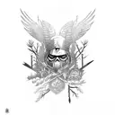 crows, vikings, forest, pine, mushroom, vessel tattoo design idea