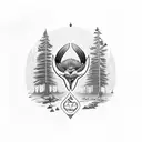 crows, vikings, forest, pine, mushroom, vessel tattoo design idea