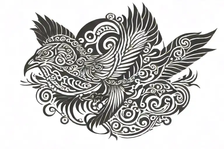 leon undulation eyelash bird flying tattoo design idea