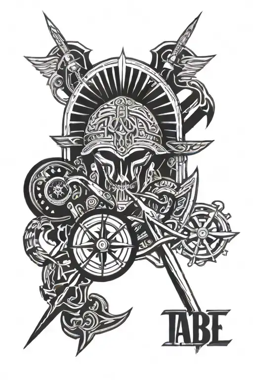 Black ink only, Patriotic American, warrior, marine corps, compass rose explorer, sword, spartan helmet, molon  Labe,  tattoo design idea