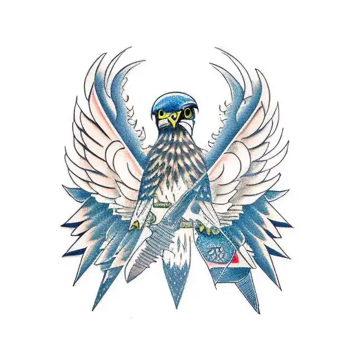 top view of a hawk with blade wings tattoo design idea