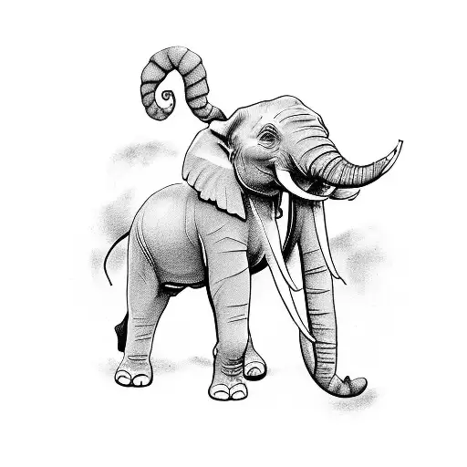 tatouages éléphants en squelettes separer par une horloge finissant par le reste de l'éléphant en chaire tattoo design idea