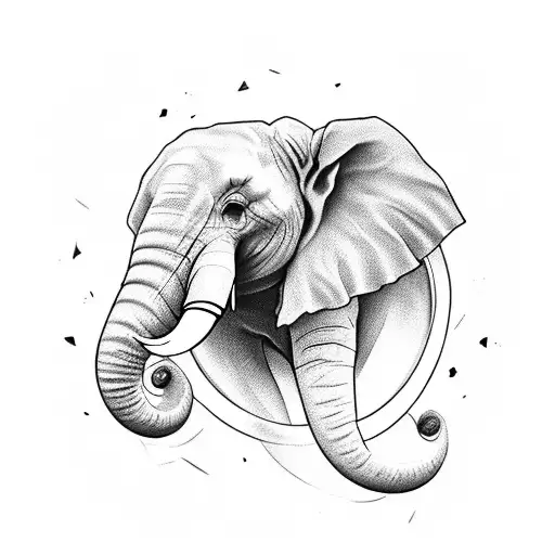 tatouages éléphants en squelettes separer par une horloge finissant par le reste de l'éléphant en chaire tattoo design idea