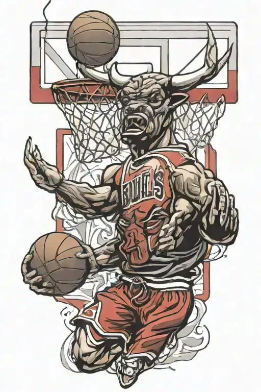 chicago bulls jersey merged into a chicago bulls logo and a basketball hoop. tattoo design idea