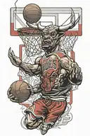 chicago bulls jersey merged into a chicago bulls logo and a basketball hoop. tattoo design idea