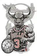 chicago bulls jersey merged into a chicago bulls logo and a basketball hoop. tattoo design idea