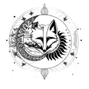 Fox Moon Sun star  tattoo design idea