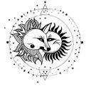 Fox Moon Sun star  tattoo design idea