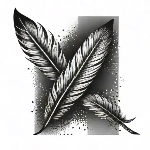 Create a dotwork tattoo of a feather with Hebrew script intertwined tattoo design idea