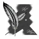 Create a dotwork tattoo of a feather with Hebrew script intertwined tattoo design idea