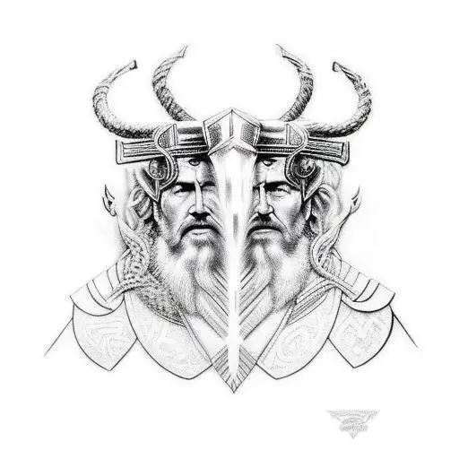 odin and thor and loki tattoo design idea