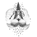 A dotwork tattoo of a hiking boot stepping on a semicolon, symbolizing overcoming mental health struggles through the outdoors tattoo design idea