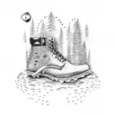 A dotwork tattoo of a hiking boot stepping on a semicolon, symbolizing overcoming mental health struggles through the outdoors tattoo design idea