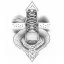 A dotwork tattoo of a hiking boot stepping on a semicolon, symbolizing overcoming mental health struggles through the outdoors tattoo design idea