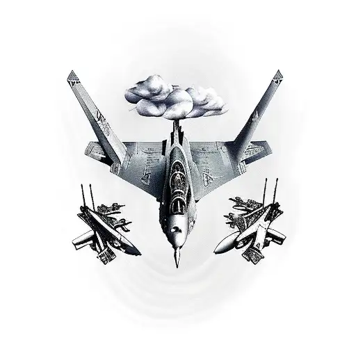 US Navy Destroyer with Fighter jets tattoo design idea