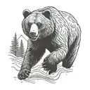 Grizzly Bear charging and roaring in the forrest and mountains tattoo design idea