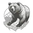 Grizzly Bear charging and roaring in the forrest and mountains tattoo design idea