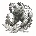 Grizzly Bear charging and roaring in the forrest and mountains tattoo design idea