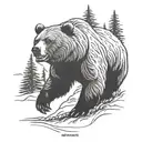 Grizzly Bear charging and roaring in the forrest and mountains tattoo design idea