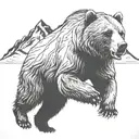 Running Grizzly bear with mountains tattoo design idea