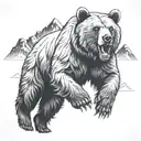 Running Grizzly bear with mountains tattoo design idea