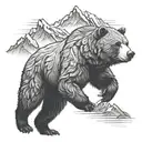 Running Grizzly bear with mountains tattoo design idea