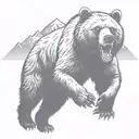 Running Grizzly bear with mountains tattoo design idea