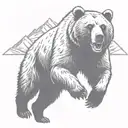 Running Grizzly bear with mountains tattoo design idea