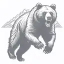 Running Grizzly bear with mountains tattoo design idea