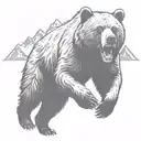 Running Grizzly bear with mountains tattoo design idea