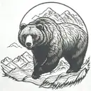 Grizzly Bear running with huge mountains in background tattoo design idea