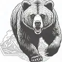 Grizzly Bear running with huge mountains in background tattoo design idea