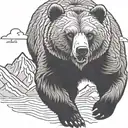 Grizzly Bear running with huge mountains in background tattoo design idea