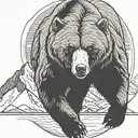 Grizzly Bear running with huge mountains in background tattoo design idea