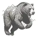 A huge mountain and a running grizzly bear. tattoo design idea