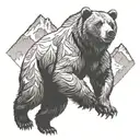 A huge mountain and a running grizzly bear. tattoo design idea