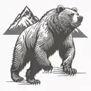 A huge mountain and a running grizzly bear. tattoo design idea