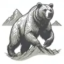 A huge mountain and a running grizzly bear. tattoo design idea