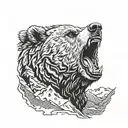 Roaring grizzly bear head with mountains in the background tattoo design idea