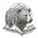 Roaring grizzly bear head with mountains in the background tattoo design idea