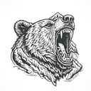 Roaring grizzly bear head with mountains in the background tattoo design idea