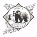 A mountain in the background with a mean-looking grizzly bear in the front.  Text at the bottom, "Gold Rush Run Club" tattoo design idea