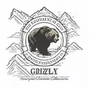 A mountain in the background with a mean-looking grizzly bear in the front.  Text at the bottom, "Gold Rush Run Club" tattoo design idea