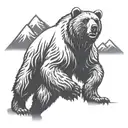 A huge mountain in the background and a running grizzly bear. tattoo design idea